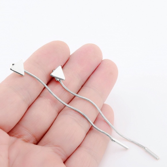 Silver Triangle Studs w/Tassel Earring Jackets - Picture 3 of 7